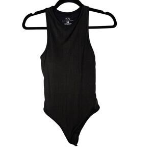 Klassy Network XSmall Black High Neck Ribbed Brami Bodysuit Bramisuit Racerback